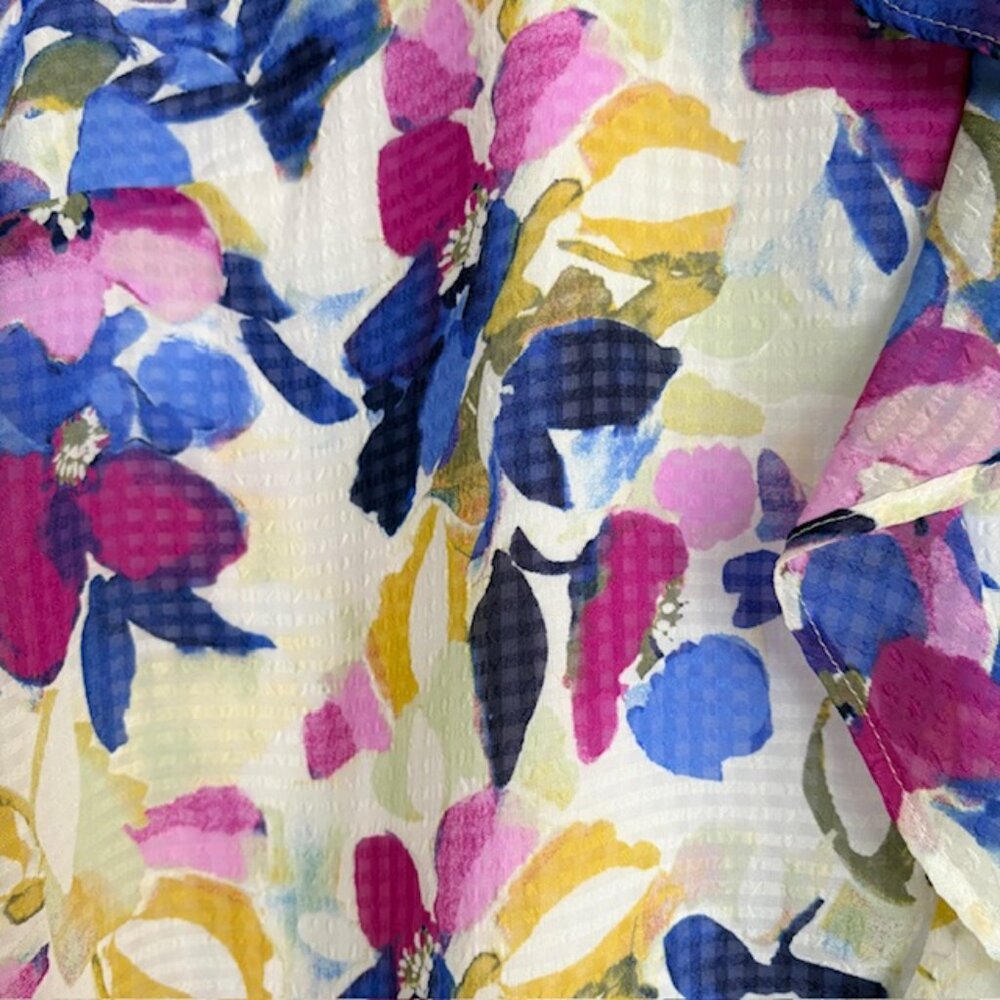Investments Petites Womens PL Floral Blouse Riley Lined V Neck Collar Ruffle NWT - Picture 6 of 7